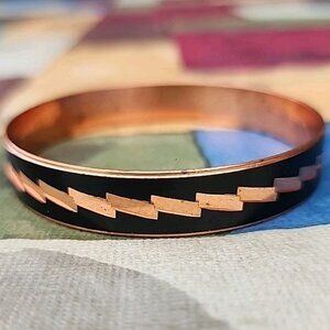 VTG Black & Copper Metal Etched Bangle Bracelet 2.5" Diameter